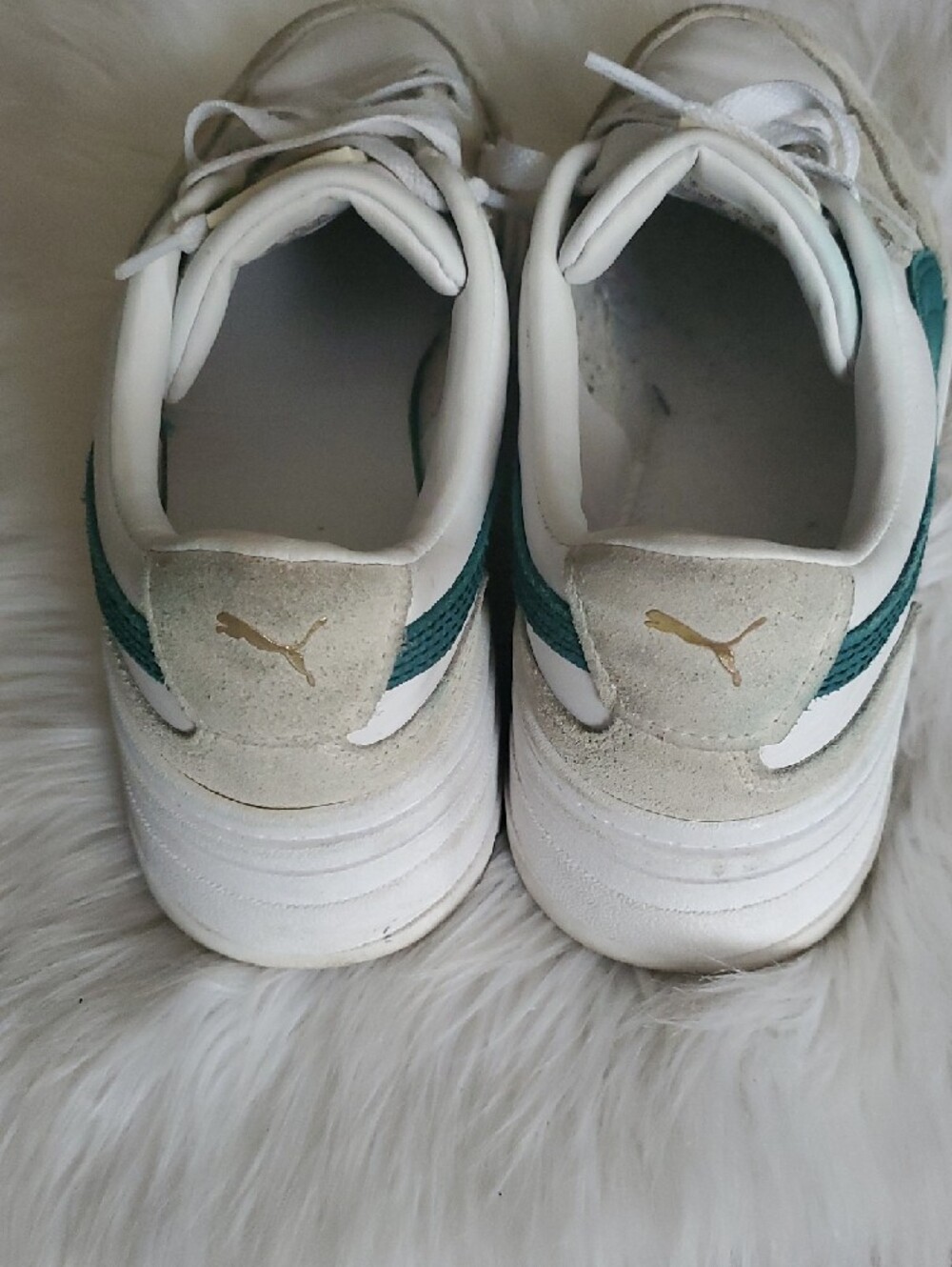 Puma White Wedge Sneakers with Teal Accent Size 7.5 - Picture 2 of 9